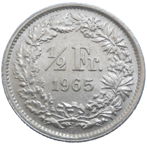 Švajčiarsko 1/2 Frank 1965 B