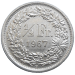 Švajčiarsko 1/2 Frank 1967 B