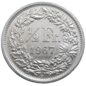 Švajčiarsko 1/2 Frank 1967 B