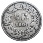 Švajčiarsko 1/2 Frank 1901 B