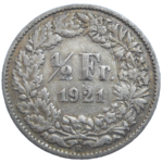 Švajčiarsko 1/2 Frank 1921 B