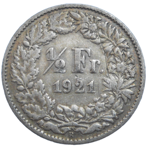 Švajčiarsko 1/2 Frank 1921 B