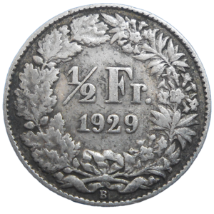 Švajčiarsko 1/2 Frank 1929 B