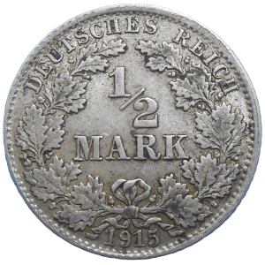 Nemecko 1/2 Mark 1915 D