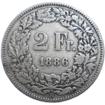 Švajčiarsko 2 Frank 1886 B