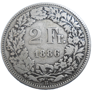 Švajčiarsko 2 Frank 1886 B