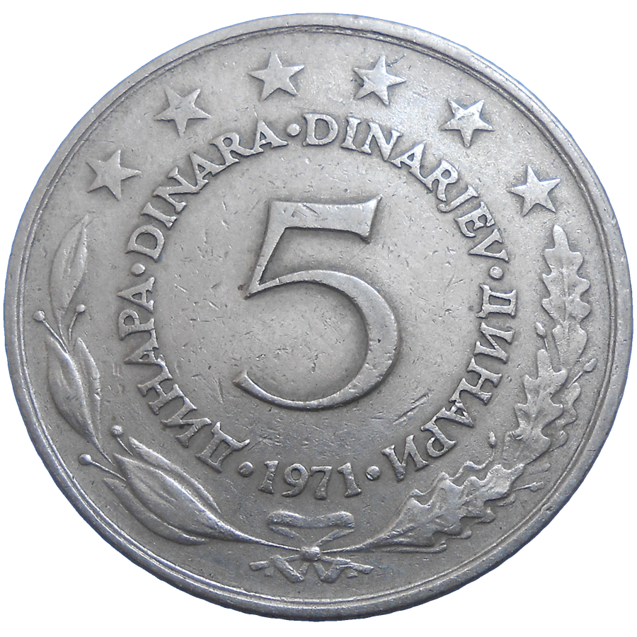 Juhoslávia 5 Dinara 1971 Juhoslávia 5 Dinara 1971