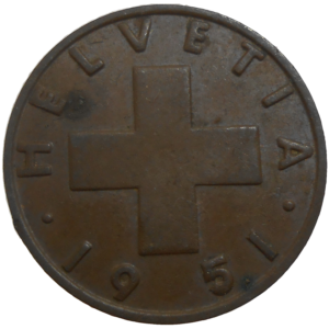Švajčiarsko 2 Rappen 1951 B