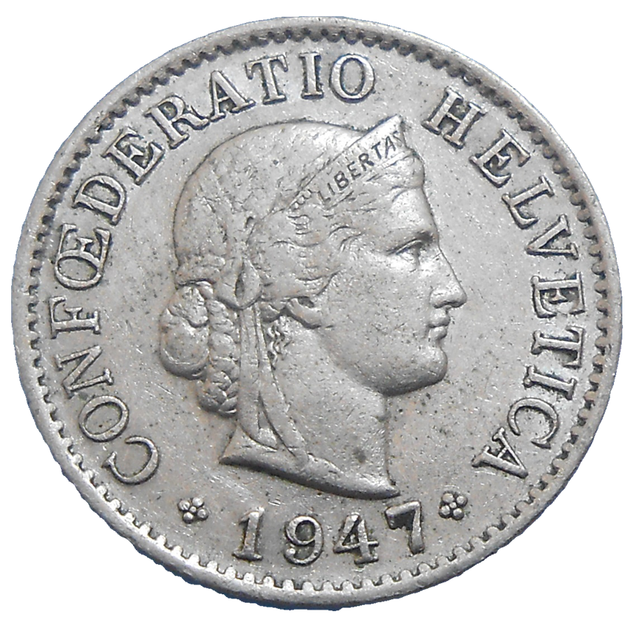 Švajčiarsko 5 Rappen 1947 B Švajčiarsko 5 Rappen 1947 B