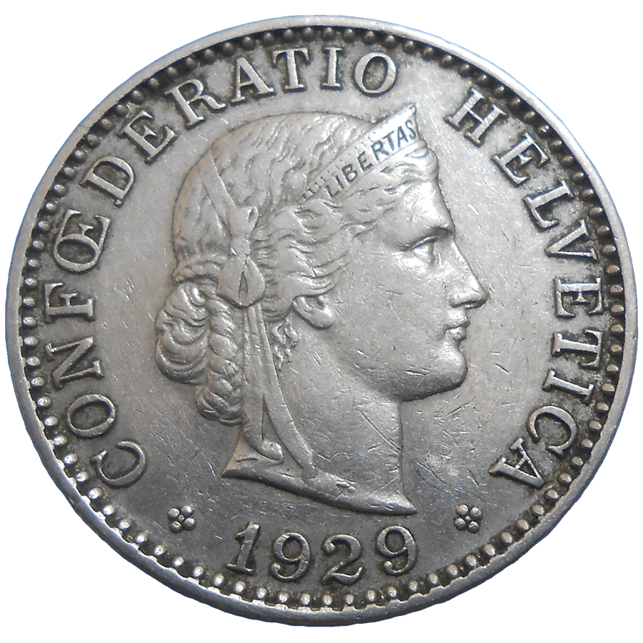 Švajčiarsko 20 Rappen 1929 B Švajčiarsko 20 Rappen 1929 B