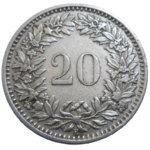 Švajčiarsko 20 Rappen 1929 B