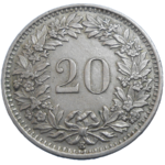 Švajčiarsko 20 Rappen 1952 B