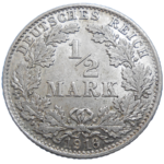 Nemecko 1/2 Mark 1916 D