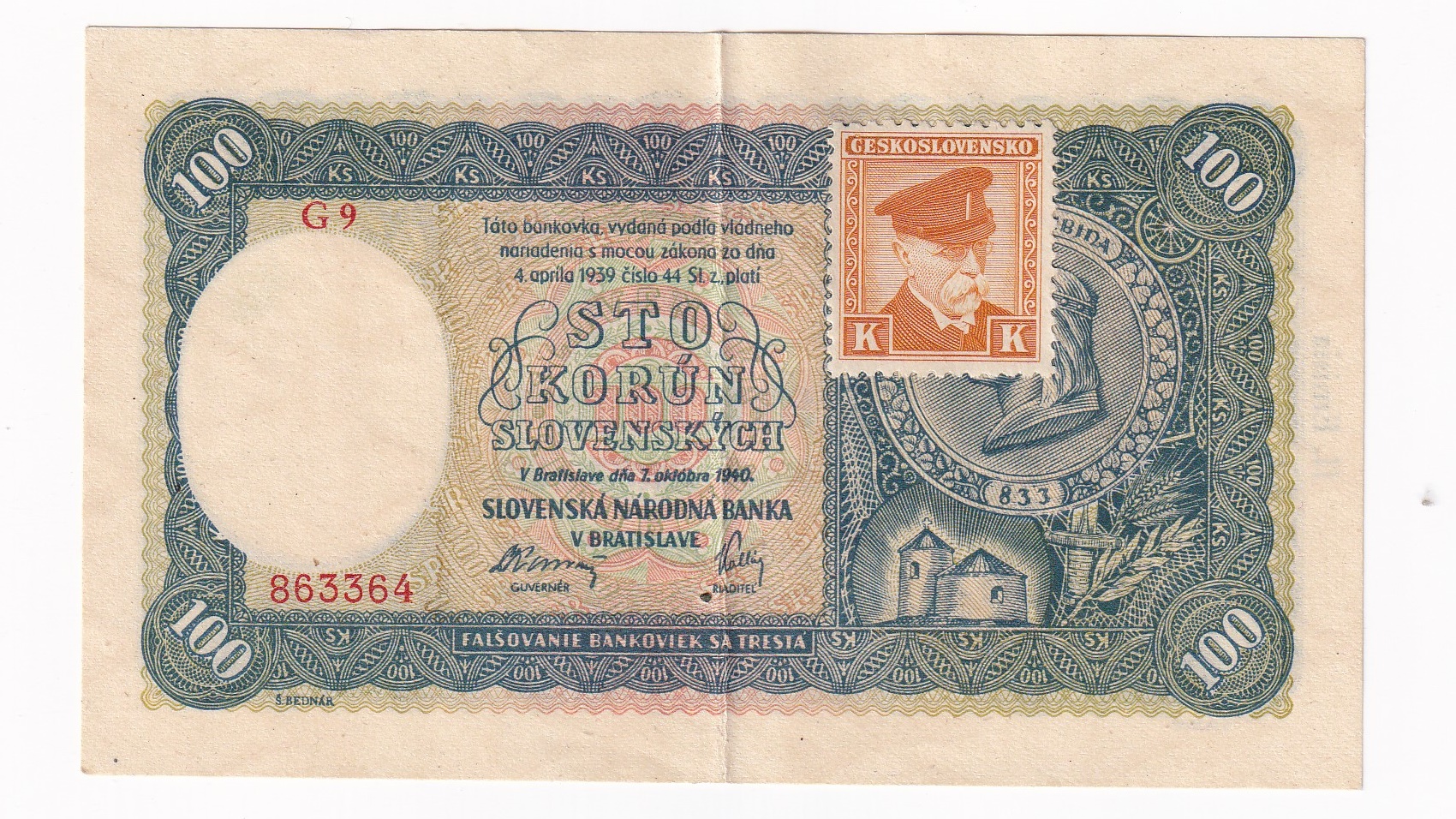 100 Korún 1940 G9 Kolok 100 Korún 1940 G9 Kolok