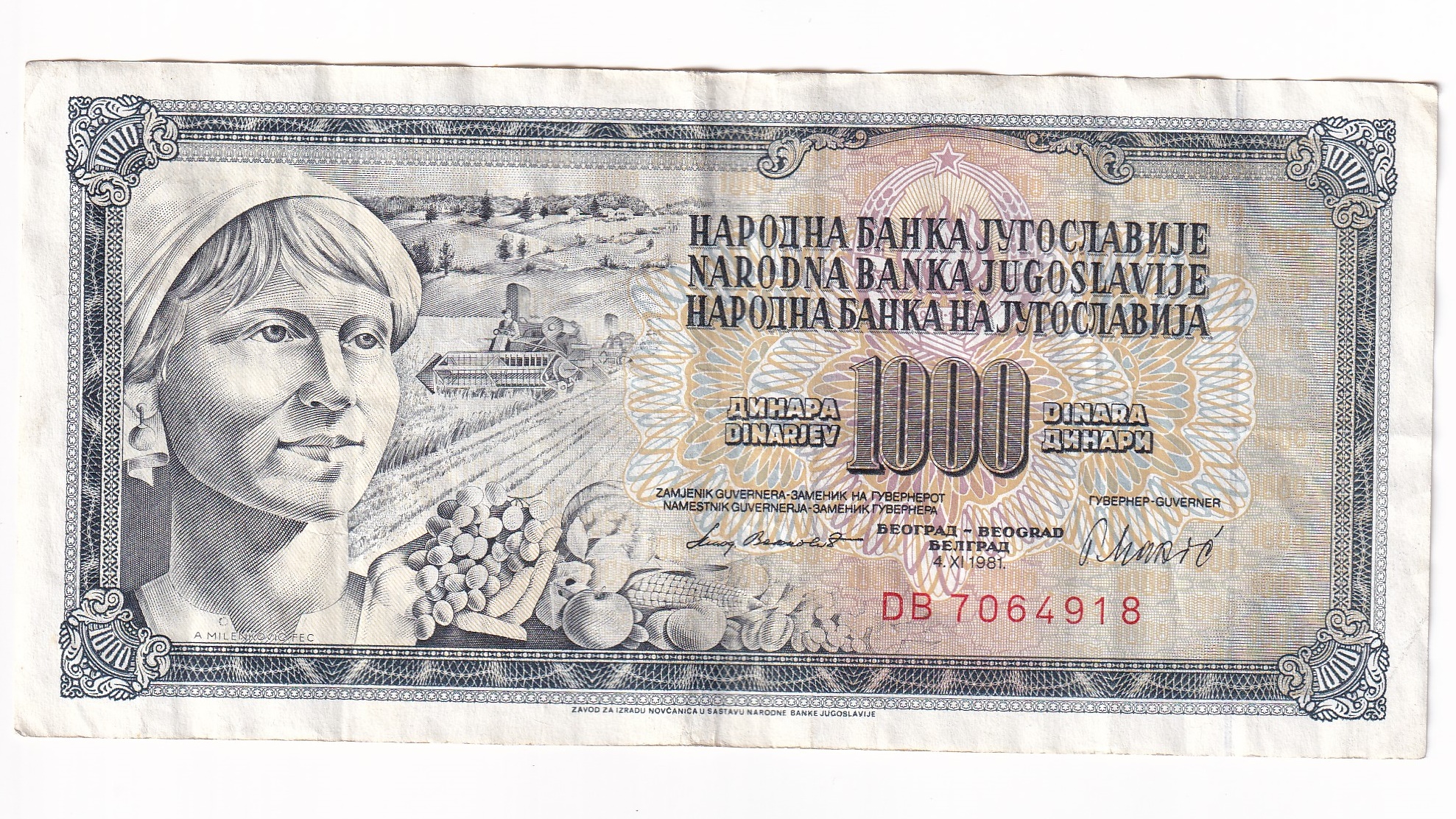 Juhoslávia 1000 Dinara 1981 Juhoslávia 1000 Dinara 1981