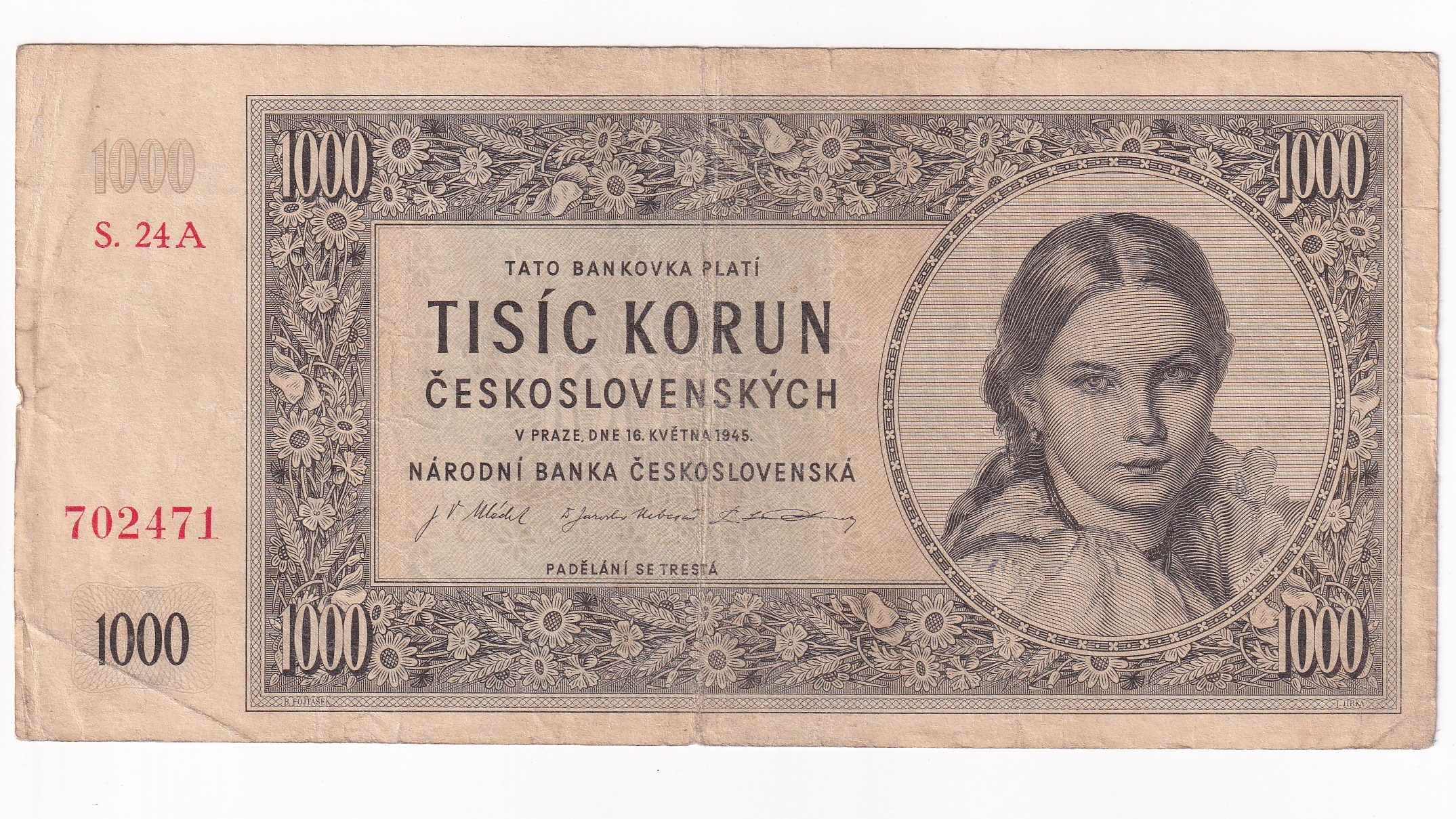 1000 Korún 1945 24A 1000 Korún 1945 24A