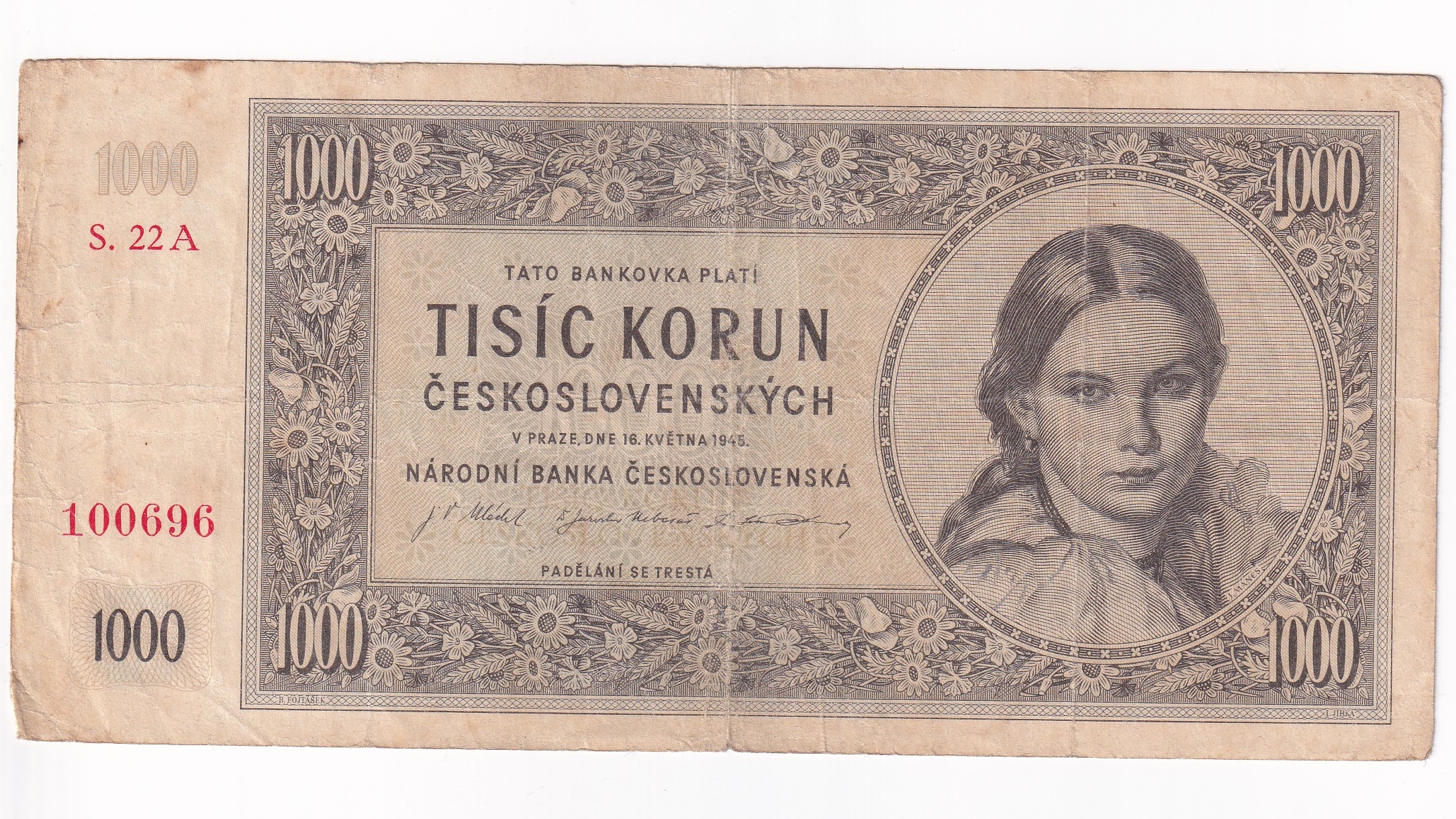 1000 Korún 1945 22A 1000 Korún 1945 22A