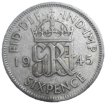 Veľká Británia 6 Pence 1945