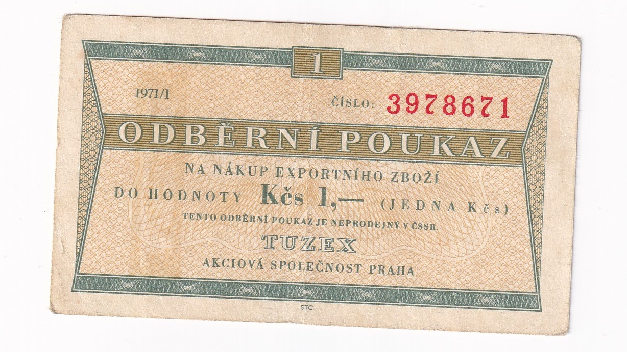 Tuzexová poukážka 1 KČS 1971 Tuzexová poukážka 1 KČS 1971