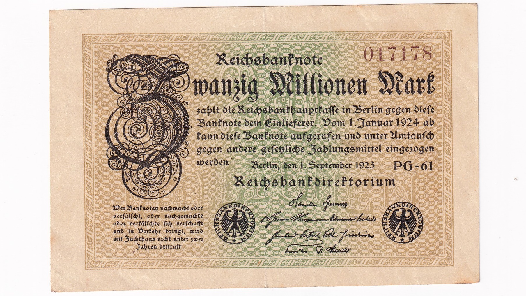 Nemecko 20 Millionen Mark 1923 Nemecko 20 Millionen Mark 1923