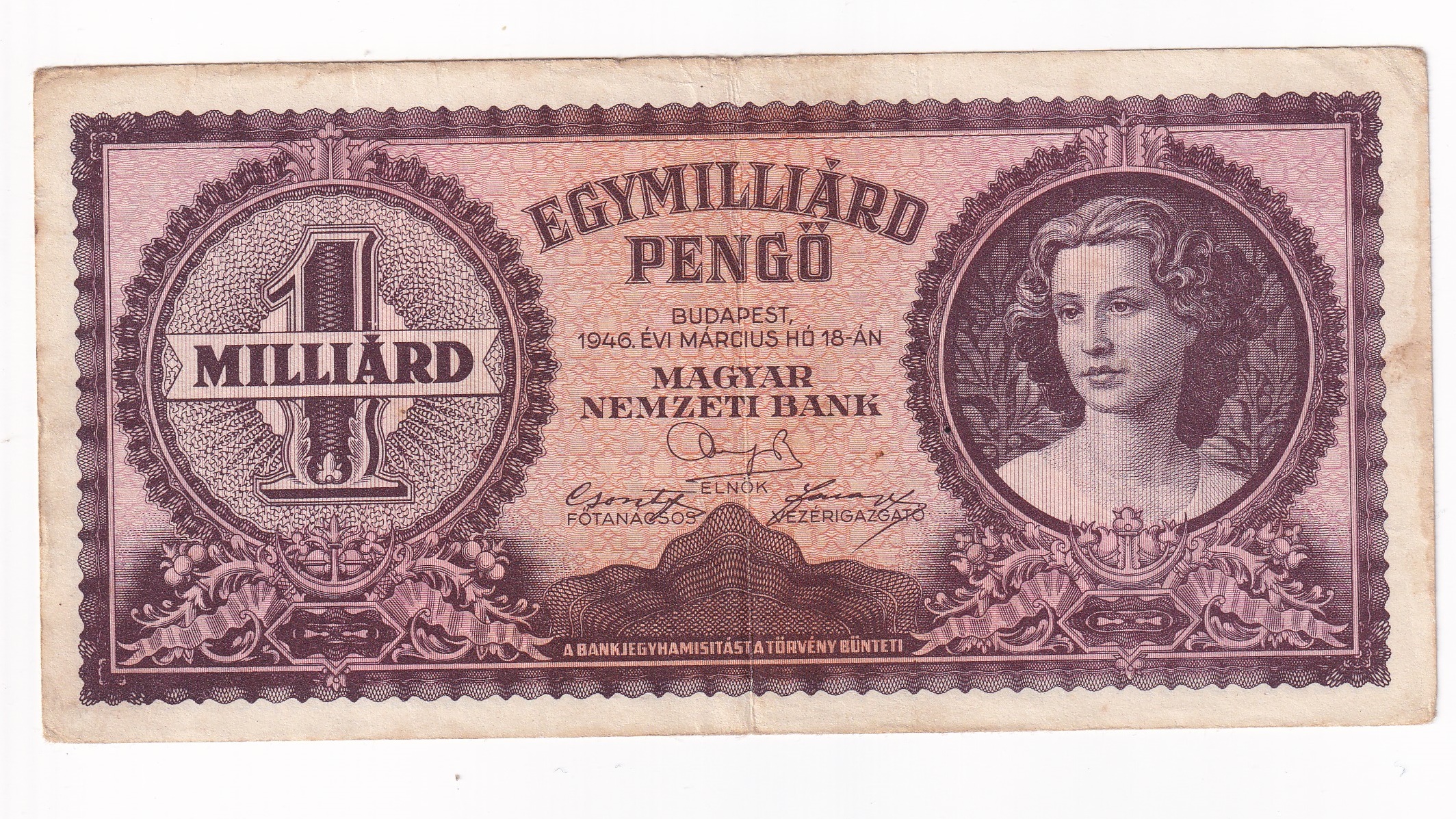 Maďarsko 1 Miliarda Pengo 1946 Maďarsko 1 Miliarda Pengo 1946