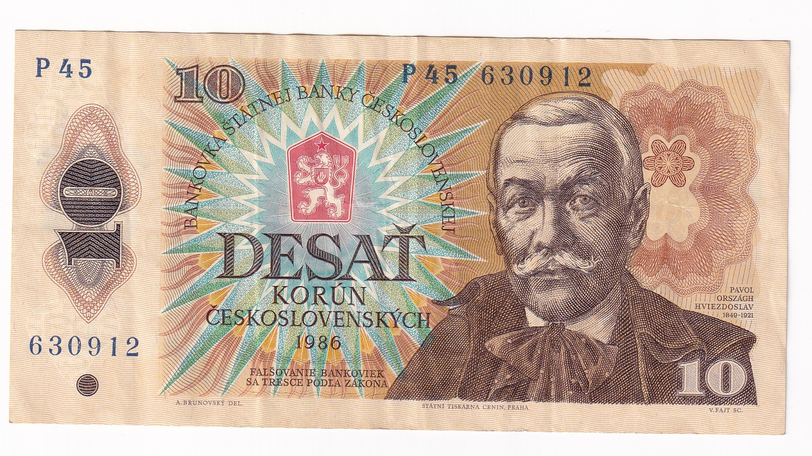 10 korún 1986 P45 10 korún 1986 P45