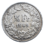 Švajčiarsko 1/2 Frank 1945 B