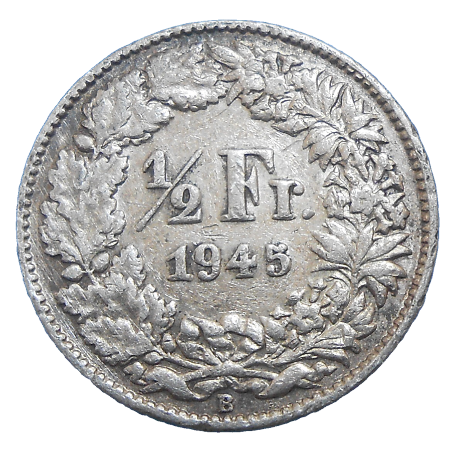 Švajčiarsko 1/2 Frank 1945 B Švajčiarsko 1/2 Frank 1945 B