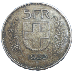 Švajčiarsko 5 Frank 1933 B
