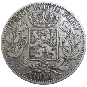 Belgicko 5 Francs 1850