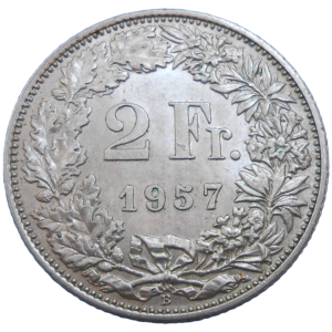 Švajčiarsko 2 Frank 1957 B