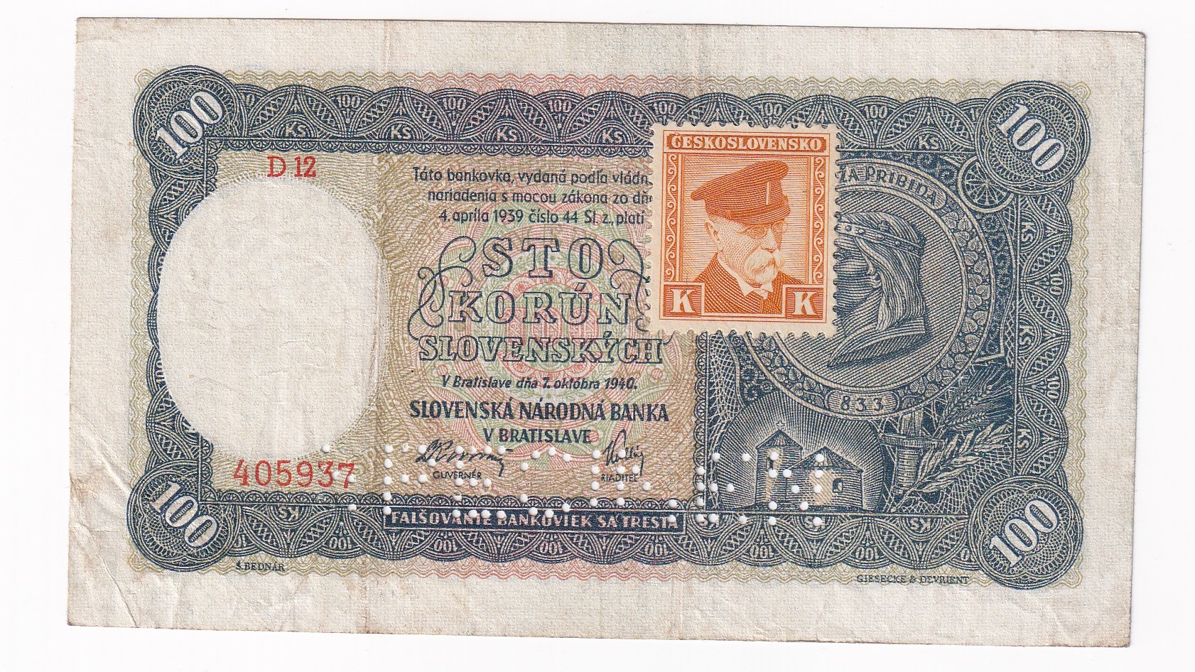 100 Korún 1940 D12 Kolok 100 Korún 1940 D12 Kolok