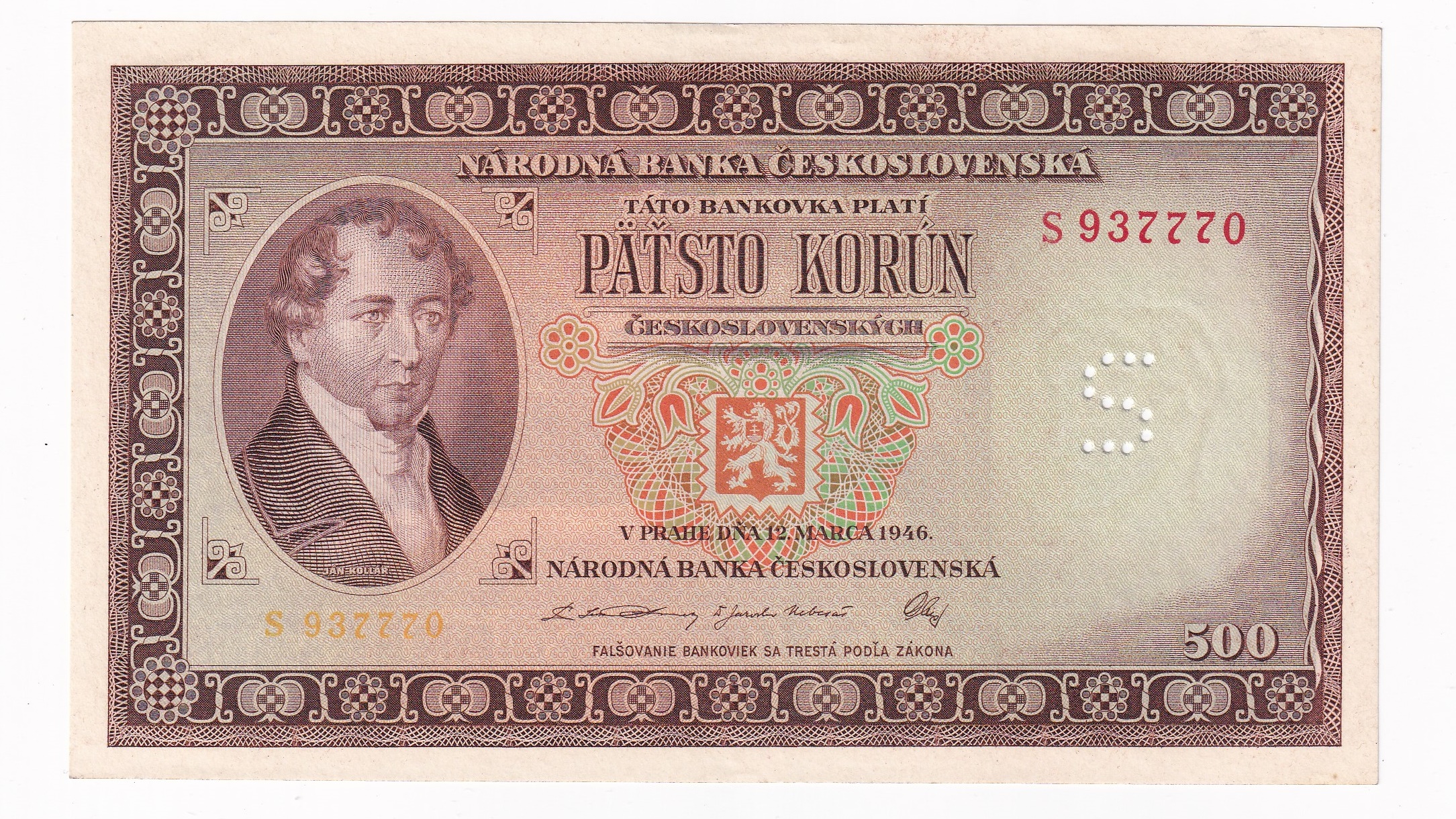 500 Korún 1946 S 500 Korún 1946 S