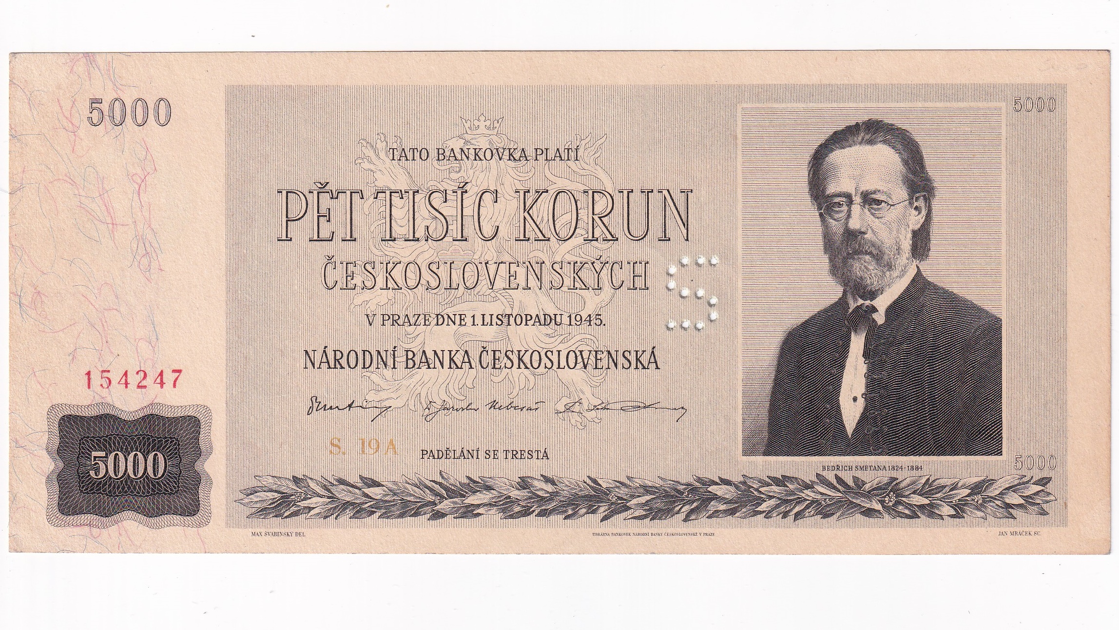 5000 Korún 1945 19A 5000 Korún 1945 19A