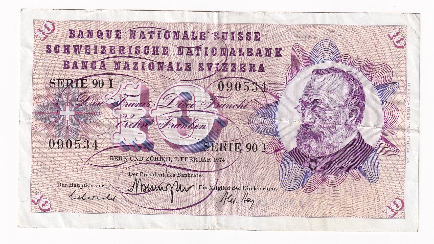 Švajčiarsko 10 Francs 1974 Švajčiarsko 10 Francs 1974
