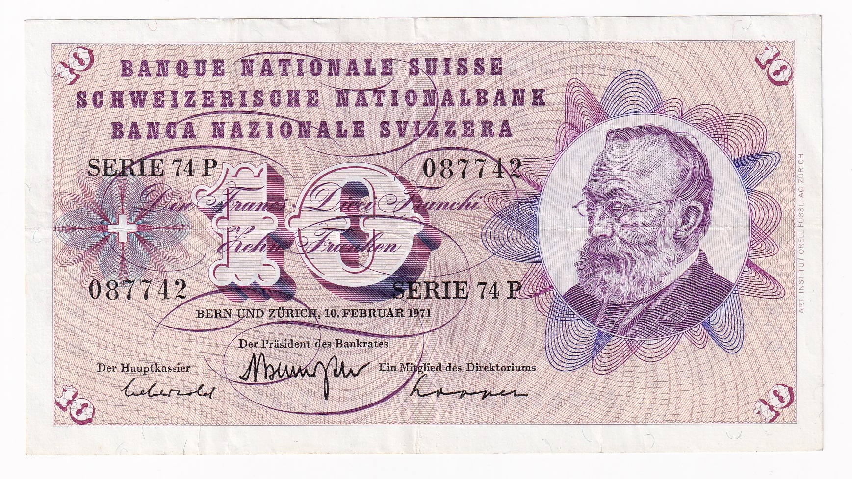 Švajčiarsko 10 Francs 1971 Švajčiarsko 10 Francs 1971