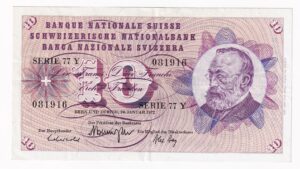 Švajčiarsko 10 Francs 1972