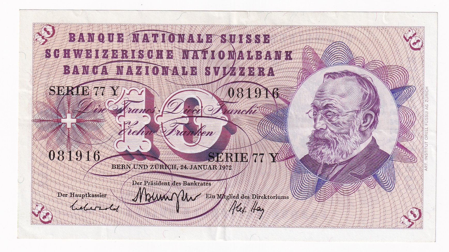 Švajčiarsko 10 Francs 1972 Švajčiarsko 10 Francs 1972