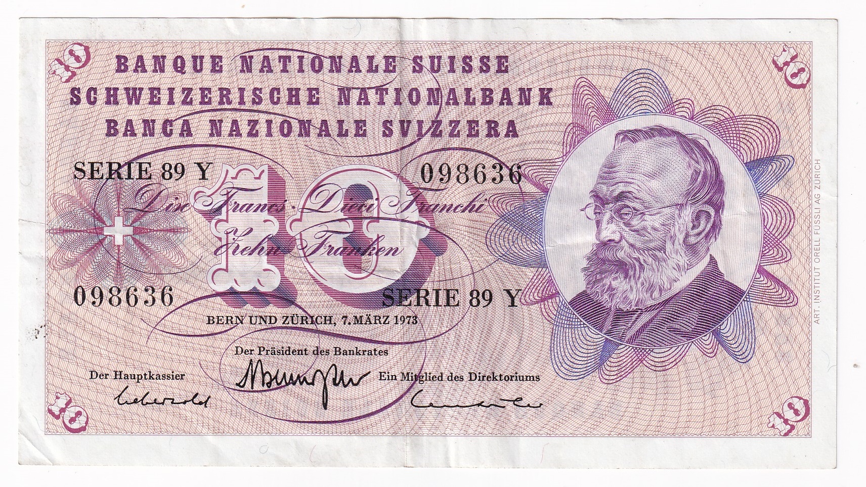 Švajčiarsko 10 Francs 1973 Švajčiarsko 10 Francs 1973